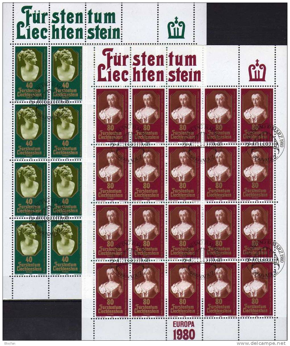 Prinzessin Esterhazy Maria Theresia CEPT 1980 Liechtenstein 741/2 Kleinbogen O 36€ Persönlichkeit Hb Sheet Bf Fürstentum - Lots & Kiloware (mixtures) - Max. 999 Stamps