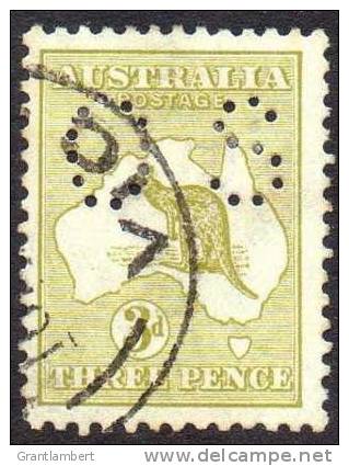 Australia 1913 Kangaroo 1st Watermark 3d Olive Perf Small OS Used - Actual Stamp - Vic - Oblitérés