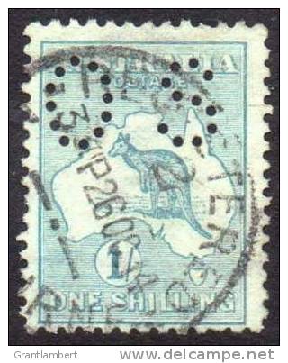 Australia 1913 Kangaroo 1st Watermark 1 Shilling Green Perf Small OS Used - Actual Stamp - Registered - Oblitérés