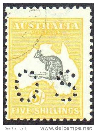 Australia 1915 Kangaroo 3rd Watermark 5 Shillings Grey & Yellow Perf OS Used - Oblitérés