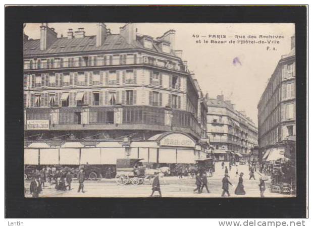 Paris  Arrondt  04   Bazar De L'Hotel De Ville  Rue Des Archives  Cachet 1914 - Arrondissement: 04