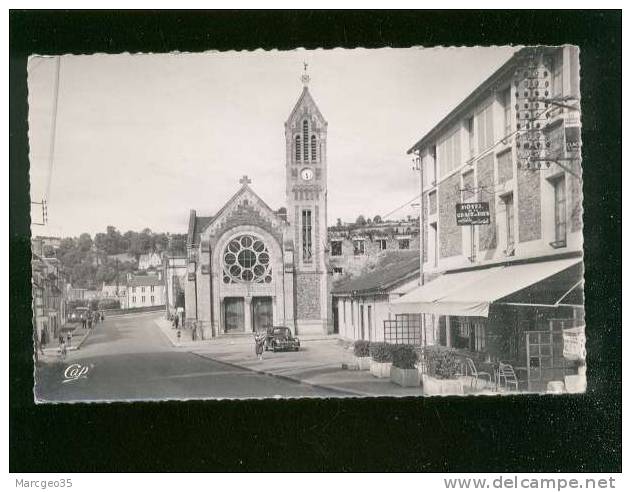 Pont D´ouilly L´église édit.CAP N° 43 Hôtel De La Grace De Dieu , Automobile Peugeot 203 Calandre "dents De Requin" - Pont D'Ouilly