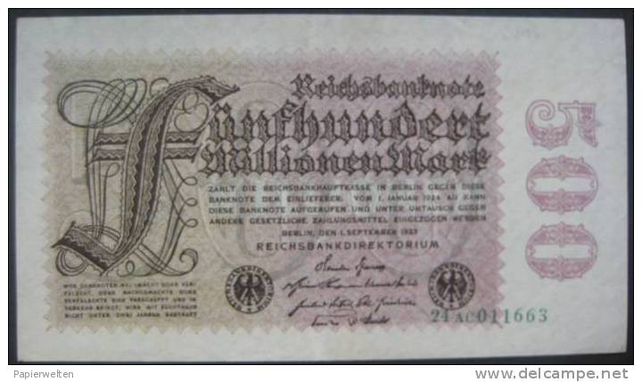 500 Millionen Mark 1923 (WPM 110b) - 500000000 Mio 1.9.1923 - 500 Miljoen Mark