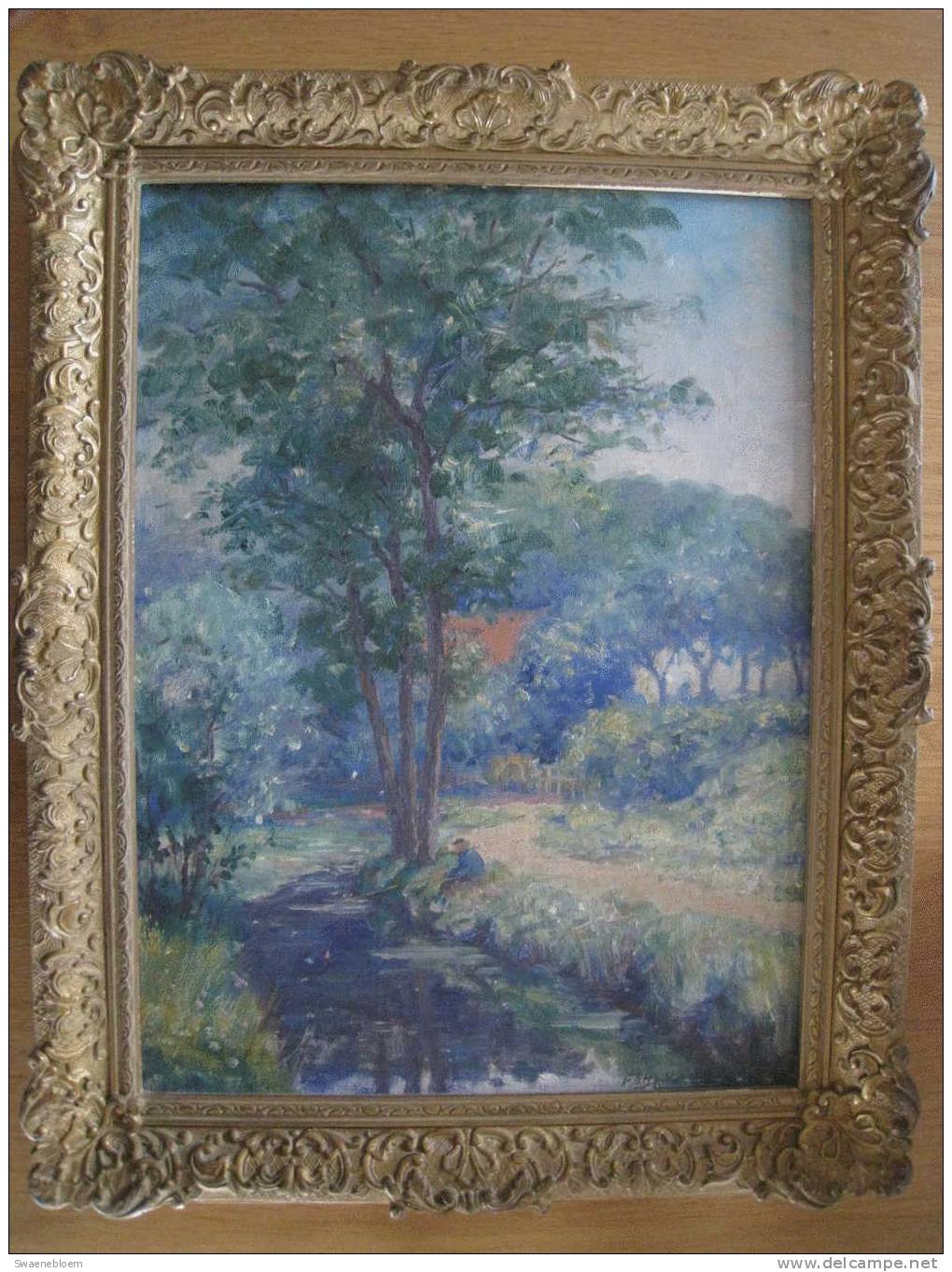 NL.- Schilderij Van Fons Van Der Velde. Peinture. Painting. Olieverf. Kunst. Antique. Antiek. Hengel. Dobber. 8 Scans. - Oils