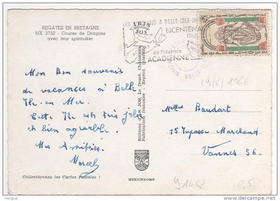 Timbre Yvert N° 1482 / Carte De Bretagne Du 19/8/66 , 2 Scans - Cartas & Documentos