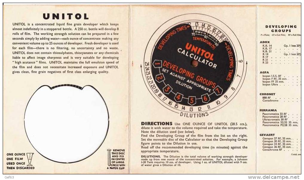 Johnson Unitol ° Concentrated Fine Grain Developer ° Johnsons Of Hendon Ltd. - Autres & Non Classés