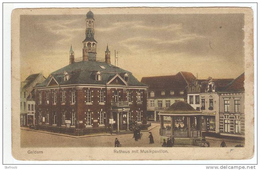 GELDERN : Rathaus  Mit Musikpavillon- Farben -- Sehr Alte Karten  - 1923 - Militarische Post - Ohne Briefmarken - Geldern