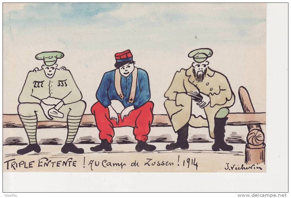 Triple Entente : Au Camp De Zossem 1914,signée J Léchevin - Patriotiques