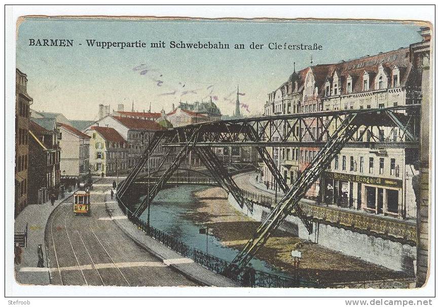 BARMEN  - Wupperpartie Mit Schwebebahn An Der Cleferstrasse - Tram - Farben -  1923 - Militarische Post - Wuppertal