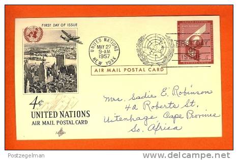 UNO NEW YORK 1957 FDC With Address Airmail Postal Card 59 - Other & Unclassified