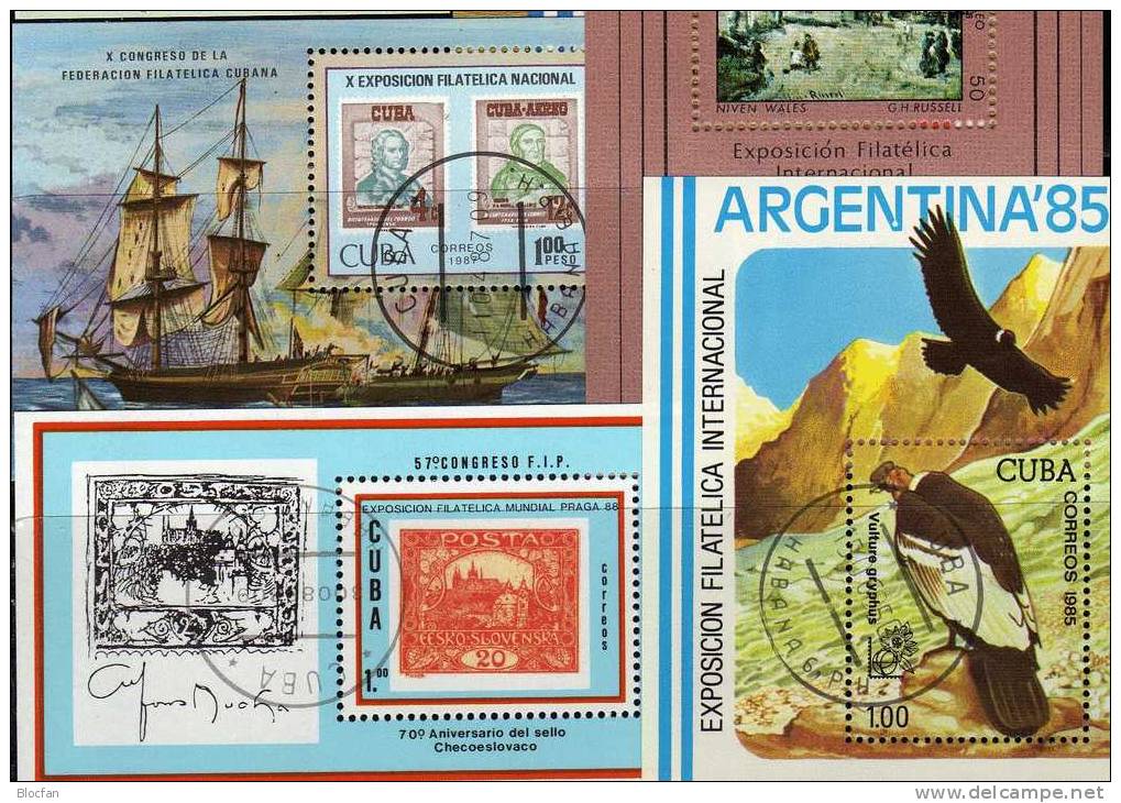 EXPO Ausstellung Kuba 6 Blocks O 23€ Gemälde Schiff Vogel Stamp On Stamp Kondor-Flug M/s Philatelic Bloc Sheet Bf Cuba - Lots & Serien