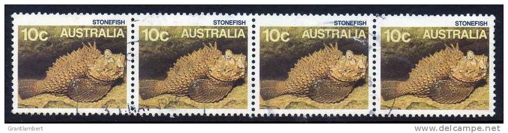 Australia 1986 Marine Life 10c Stonefish Used Strip Of 4 - Used Stamps