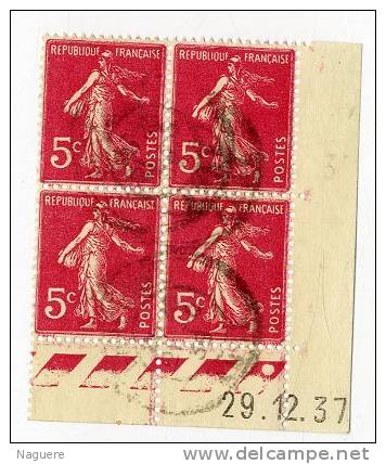 SEMEUSE FOND PLEIN    Y & T N° 278B  -  COINS DATES   29 12 37   -   TIMBRES OBLITERES - 1930-1939