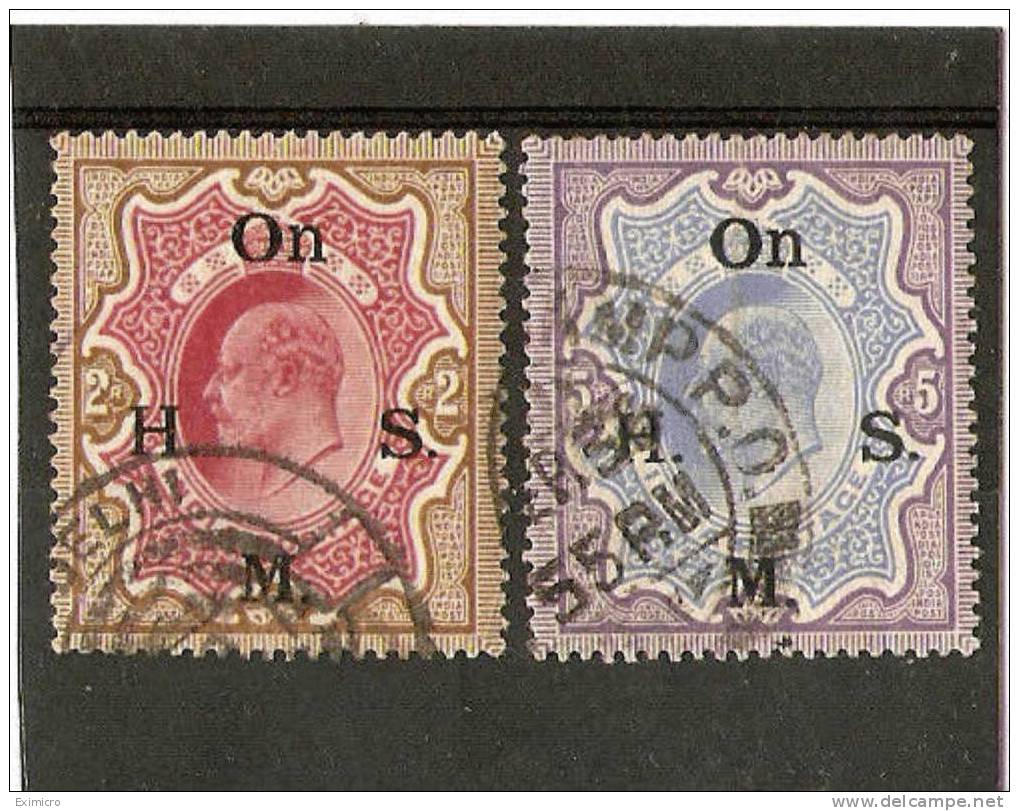 INDIA 1909 2R & 5R SG 068a,069 FINE USED - Dienstzegels