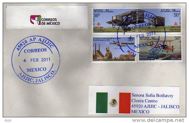 MEXIQUE.100 Ans De L´Aviation Au Mexique (Alberto Braniff,1 Er Combat Naval Du Monde A Topololambo 1914,etc) Sur Lettre - WW1