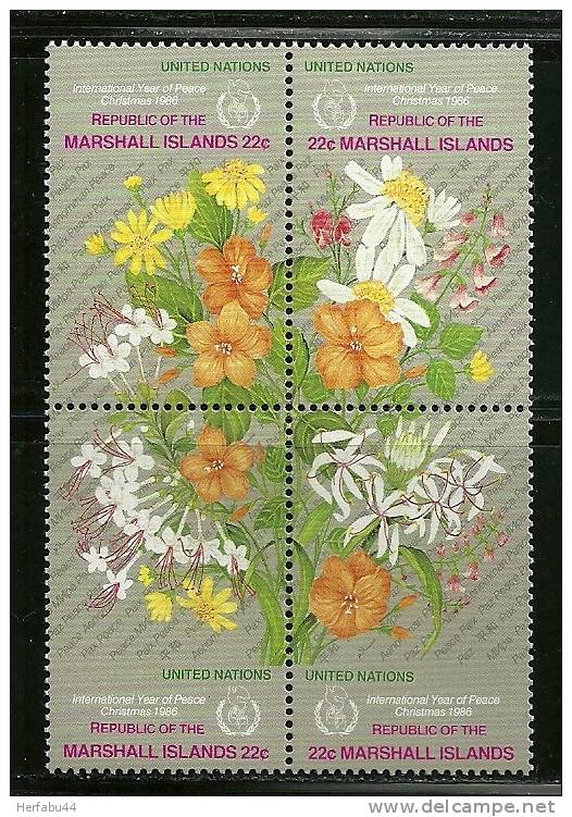 Marshall Islands    "Chrristmas 1986-Flowers "   Set   SC# 128-31a (Block Of 4)  MNH** - Marshall Islands