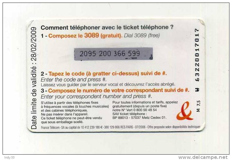 - TELECARTE FRANCE . TICKET FT - Tickets FT