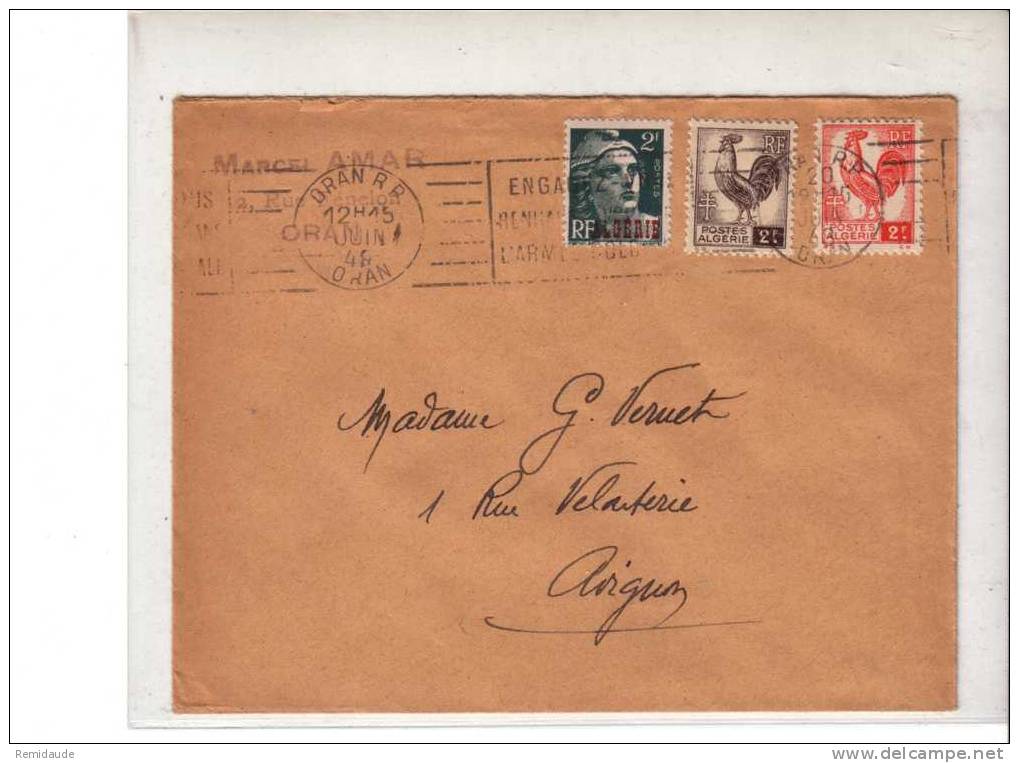 ALGERIE - 1948 - Yvert N° 220+221+237 Sur LETTRE De ORAN Pour AVIGNON - TYPE COQ + MARIANNE De GANDON - Lettres & Documents