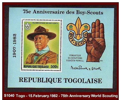 S1040 TOGO - 15.February.1982 - "75th ANNIVERSARY WORLD SCOUTING" - Miniature Sheet - Scouting - Other & Unclassified