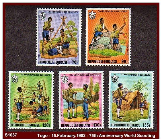 S1037 TOGO - 15.February.1982 - "75th ANNIVERSARY WORLD SCOUTING" - Mint Set X5 - Scouting - Other & Unclassified