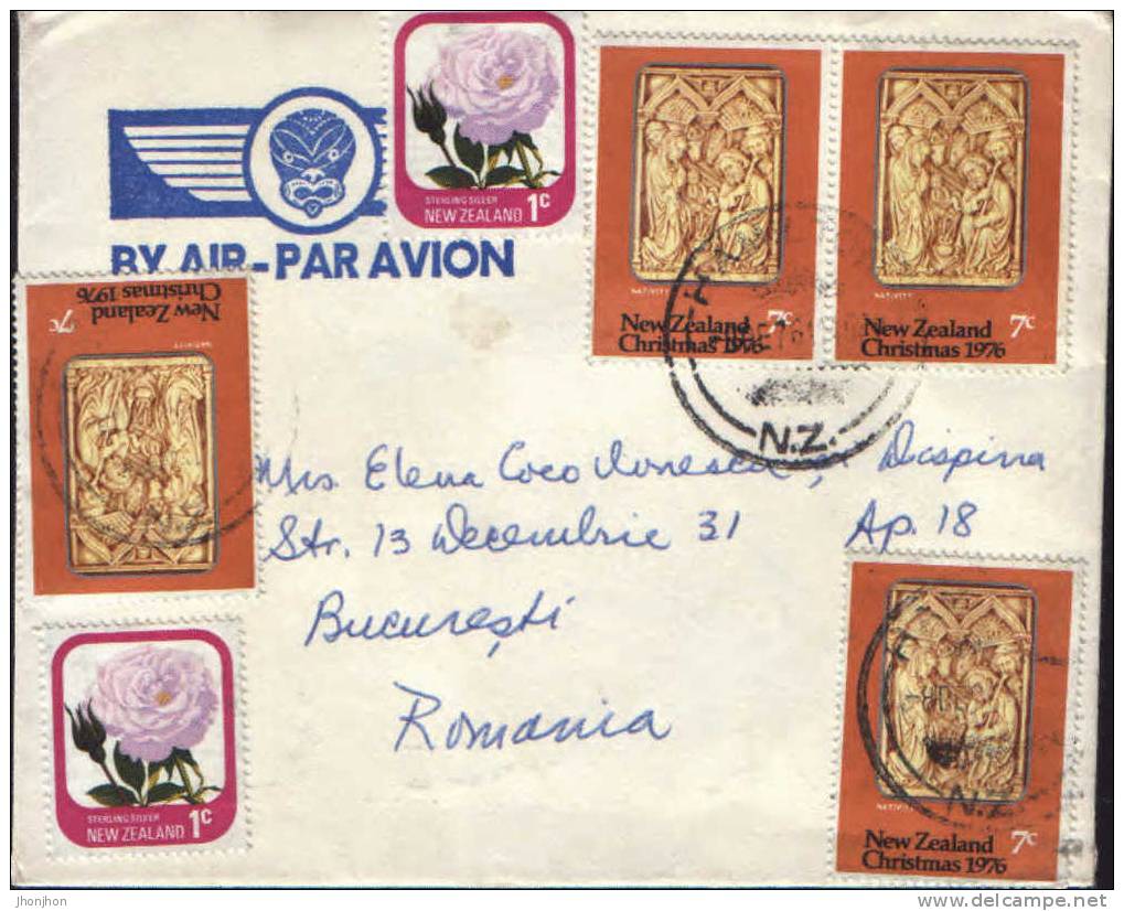 New Zealand-Letter Circulated By Airmail,in Bucharest, Romania 1976-franking "rich" - Briefe U. Dokumente