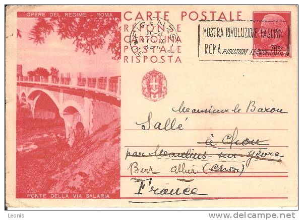 CPRP 75c - Volet REPONSE (Michel P 81-A (PONTE DELLA VIA SALARIA) Obl. FIRENZE 17.IX.34 V. La FRANCE. TB Et R. - Postwaardestukken