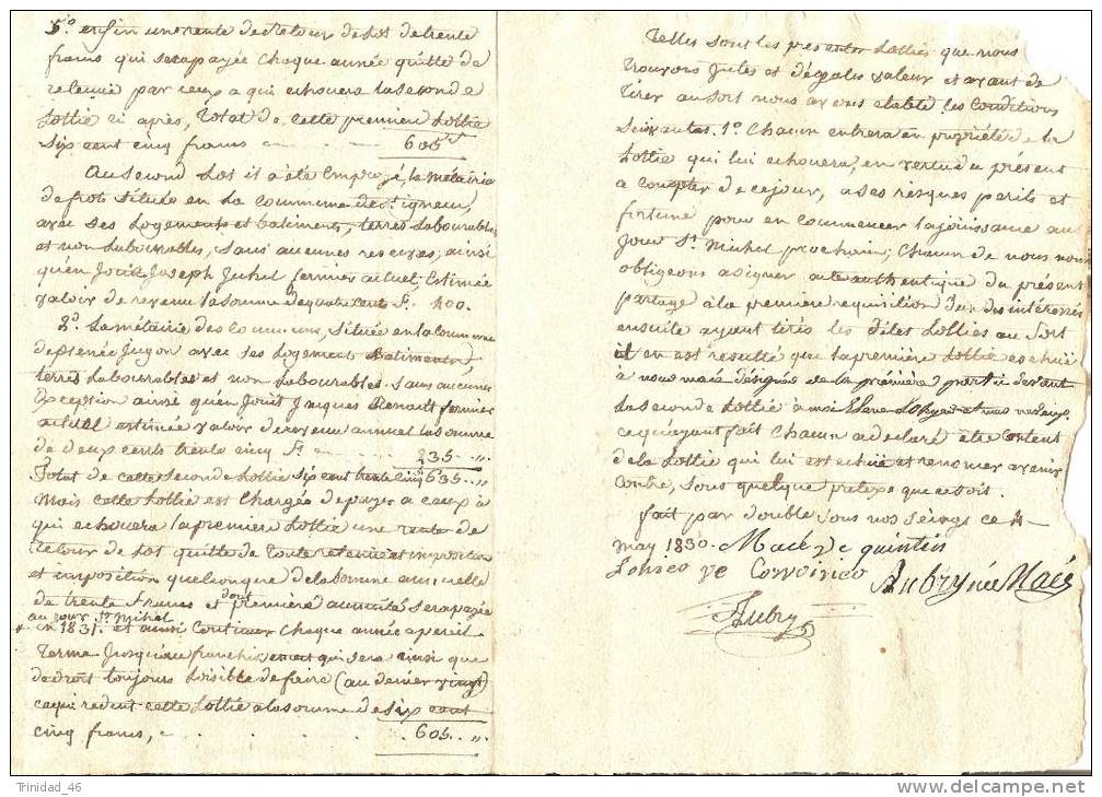 QUINTIN PLENEE JUGON SAINT IGNEUC  22  ( Document De 1830 ! ! ! )  VIEUX  PARCHEMIN - Manuscrits