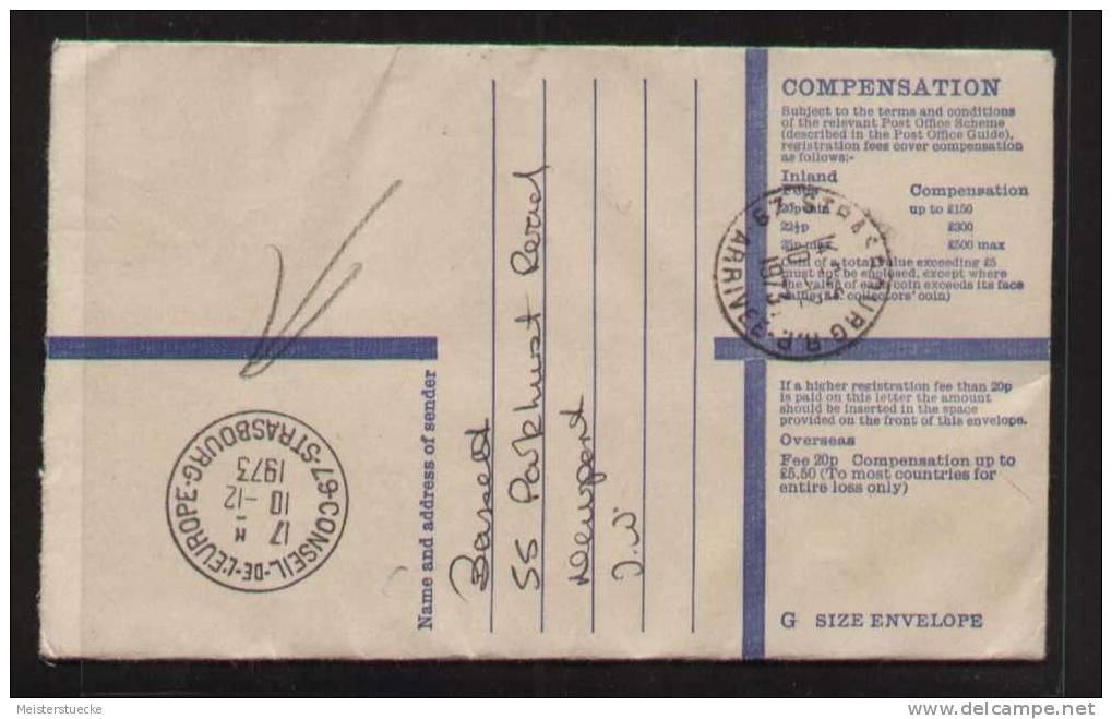 GB - Ganzsache / Einschreibe-Umschlag MiNr. EU 82 A, Gelaufen Mit Zusatzfrankatur 7.12.1973 NEWPORT ISLE OF WIGHT - Lettres & Documents
