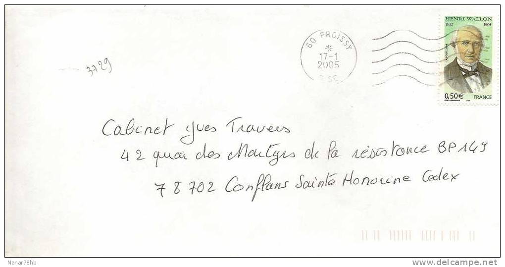 Timbre Seul Sur Lettre De 2004 N°3729 Henri Wallon Avec Oblitération Du 17/01/2005 - Covers & Documents