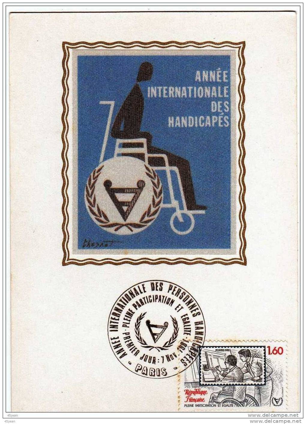 France: 1981 Très Belle Carte Maximum  Sur Soie "année Internationale Des Handicapés" - Handicaps
