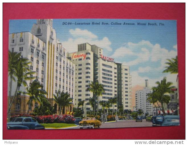 Miami Beach Fl ---Hotel Row Collins Avenue  Linen----(ref  114) - Miami Beach