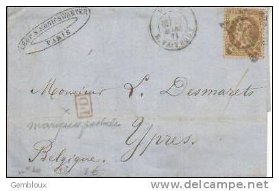 France N° 30 Sur Lettre De Paris à Ypres - 1849-1876: Classic Period