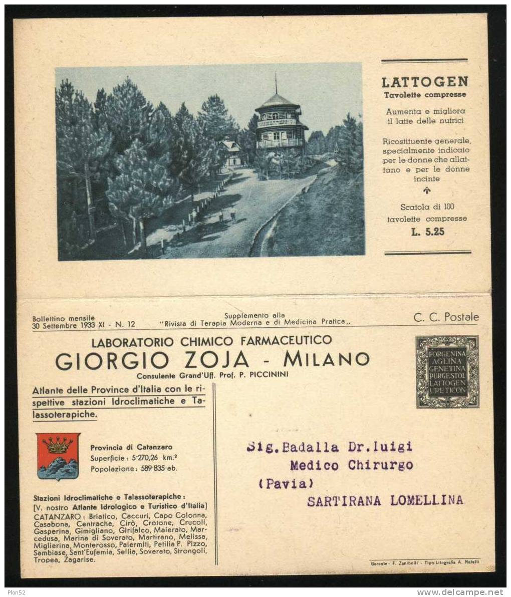 5033-CATANZARO-CARTINA DELLA PROVINCIA-PUBBLICITA´ MEDICINALI-1933 - Catanzaro