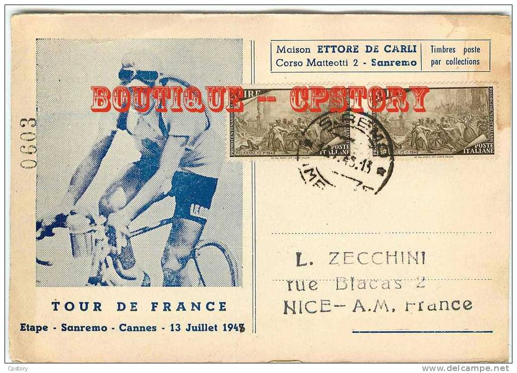 CYCLISME - TOUR De FRANCE 1948 - RARE - Carte Etape Sanremo Cannes N° 0603 - Velo - Coureur Cycliste - Dos Scané - Cyclisme