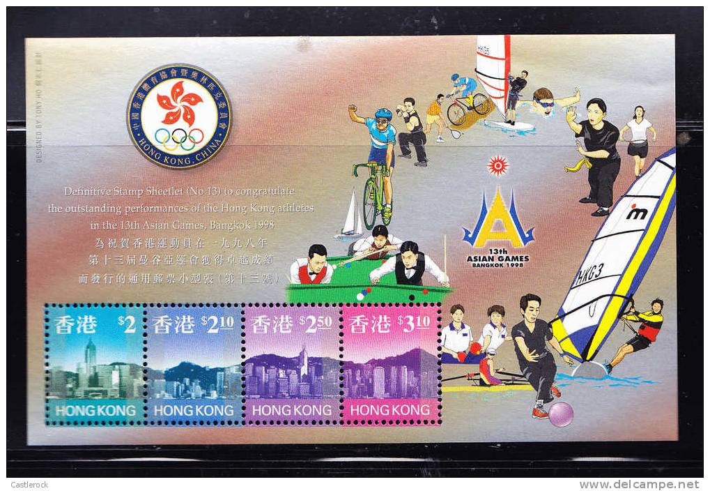 T)1997,HONG KONG,S/SHEET,13th ASIAN GAMES,BANGKOK ,ATHLETES, SWIMMING, BIKING, MARTIAL ARTS, TENNIS, BOAT, POOL,MNH - Unused Stamps