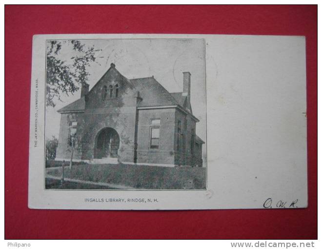 Rindge NH  Ingalls Library    --- 1905 Cancel      ---------(Ref  114} - Other & Unclassified