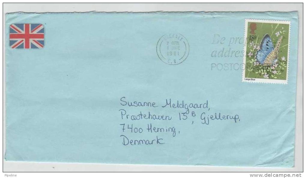 Great Britain Cover Sent To Denmark Hackney 8-6-1981 BUTTERFLY Stamp - Unclassified