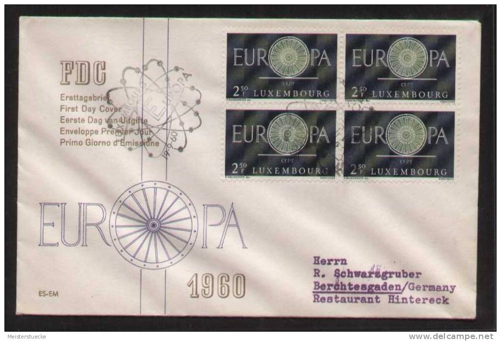 Luxemburg - 4 X MiNr. 629 Auf Ersttagsbrief / FDC Gelaufen Als Auslands-Brief Vom 19.9.1960 - FDC