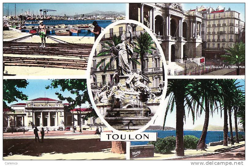 5530   TOULON   Multivues  Colorisée Circulée 1957  Cachet Du Porte Avion  BOIS BELLEAU - Toulon