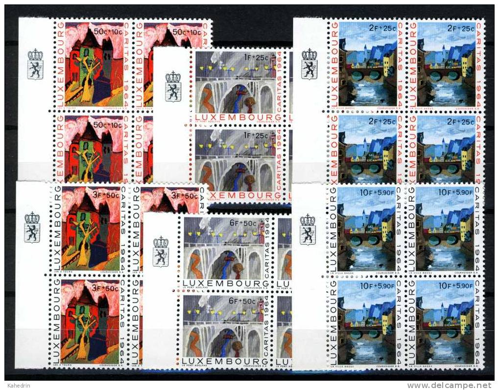 Luxemburg Luxembourg 1964, Caritas, (** MNH), Margin With Emblem (left Side), Block Of 4 - Neufs