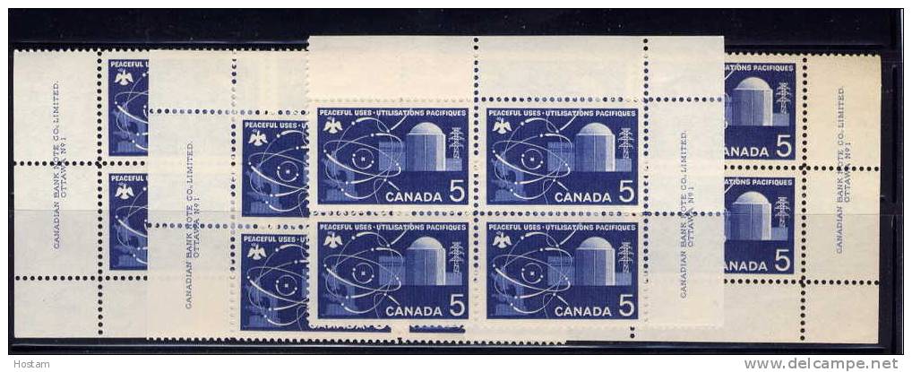 CANADA, MINT, 1966, #449, ATOMIC RESEARCH: REACTOR   SET Of 4 BLOCK M NH - Blocs-feuillets