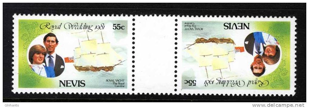 NEVIS - 1981 ROYAL WEDDING 55c GUTTER PAIR TETE BECHE FINE MNH ** - St.Kitts-et-Nevis ( 1983-...)