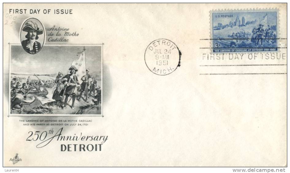 (29) - USA FDC - Premier Jour Etat Unis - 1951 - Detroit 250th Anniversary - 1951-1960