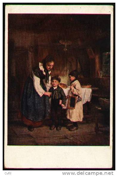 COLOURED POSTAL CARD Ca 1925 - "La Première Marche à L'École" By Quido Mánes - Paintings