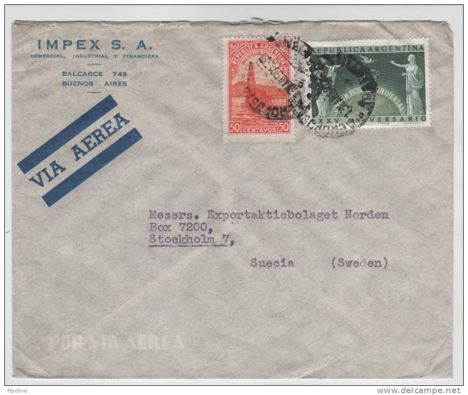 Argentina Air Mail Cover Sent To Sweden 13-3-1950 With MAP On The UPU Stamp - Covers & Documents