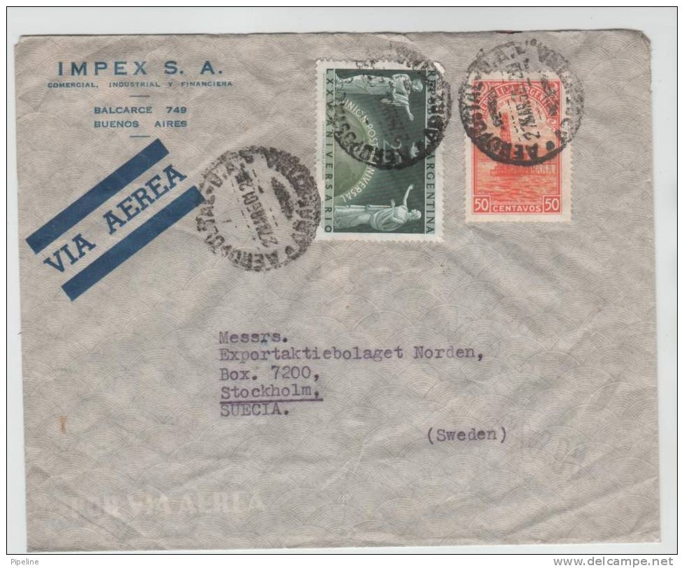 Argentina Air Mail Cover Sent To Sweden 27-3-1950 With MAP On The UPU Stamp - Lettres & Documents