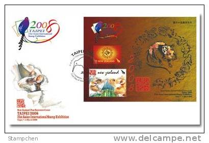 FDC 2008  New Zealand Chinese New Year Zodiac Stamp S/s - Rat Mouse Taipei Surcharge - Nager