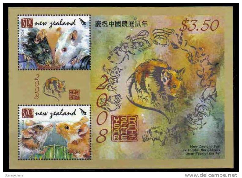 2008 New Zealand Chinese New Year Zodiac Stamp S/s - Rat Mouse - Rodents