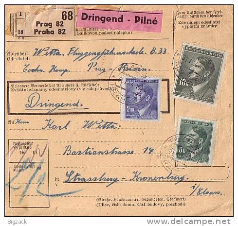 Böhmen Und Mähren Paketkarte Mif Minr.101,104,107 Prag 31.1.44 - Briefe U. Dokumente