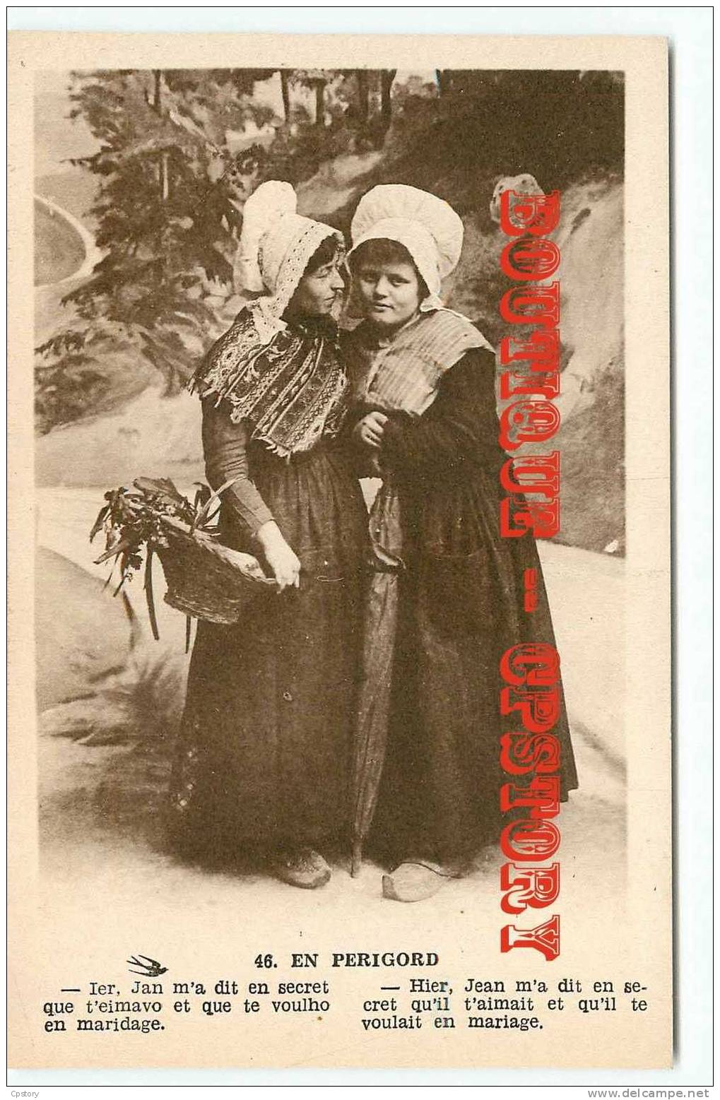 TYPE  PERIGORD N° 46 - Couple Fiancés - Confidences De Mariage - Jeune Filles & Coiffe Et Costume - Dos Scané - Noces